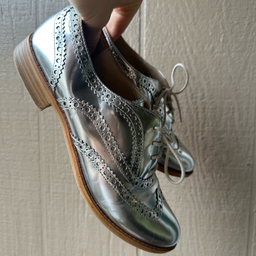 Sam Edelman Silver Flats with Brogue Detailing